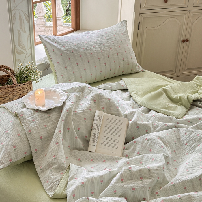 91家纺网 家纺一手货源 找家纺 木楌家居 2026新款全棉提花剪花夏被四件套 花间月