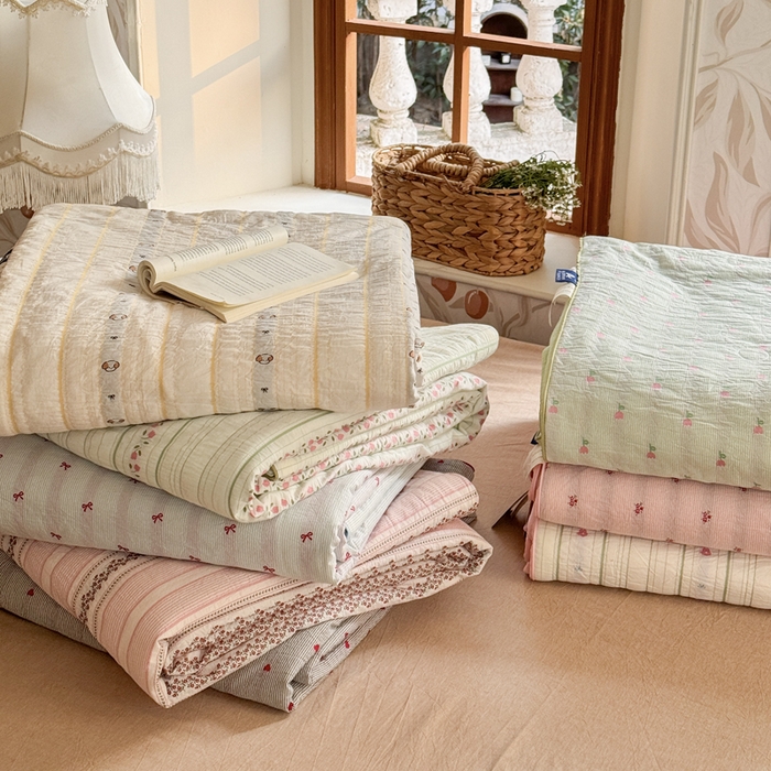 91家纺网 家纺一手货源 找家纺 木楌家居 2026新款全棉提花剪花夏被四件套 组合