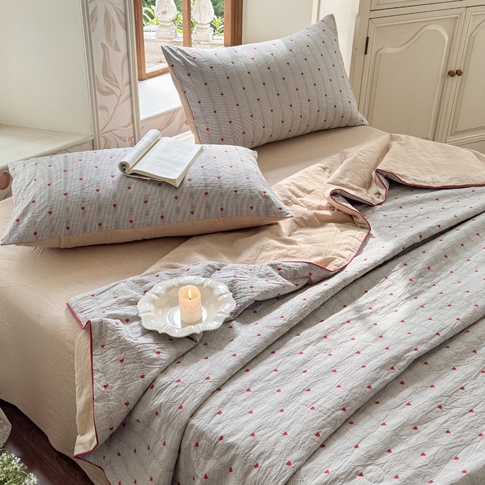 91家纺网 家纺一手货源 找家纺 木楌家居 2026新款全棉提花剪花夏被四件套 清秋意