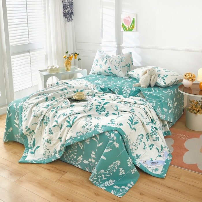 91家纺网 家纺一手货源 找家纺 黛妮雅 2026新款里外全棉印花棉花被纯棉夏被夏凉被空调被 夏被四件套叶叶情深