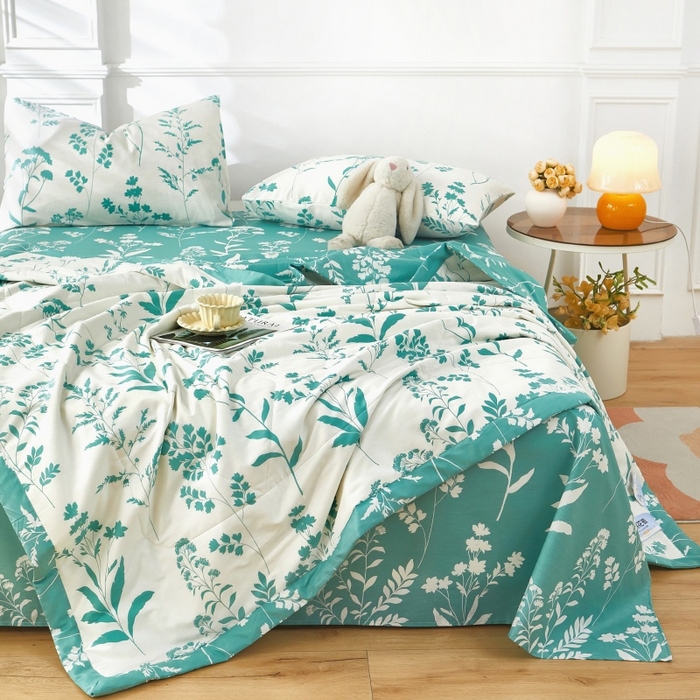 91家纺网 家纺一手货源 找家纺 黛妮雅 2026新款里外全棉印花棉花被纯棉夏被夏凉被空调被 夏被四件套叶叶情深