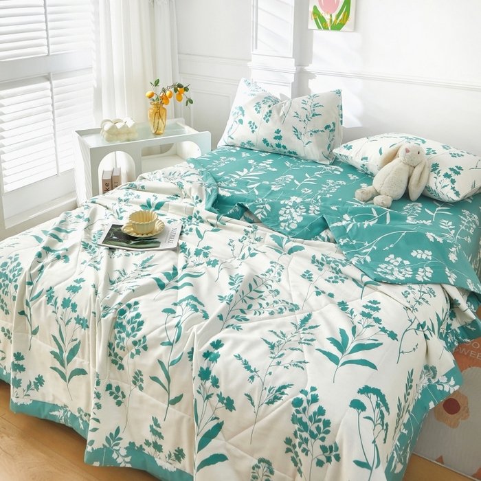 91家纺网 家纺一手货源 找家纺 黛妮雅 2026新款里外全棉印花棉花被纯棉夏被夏凉被空调被 夏被四件套叶叶情深