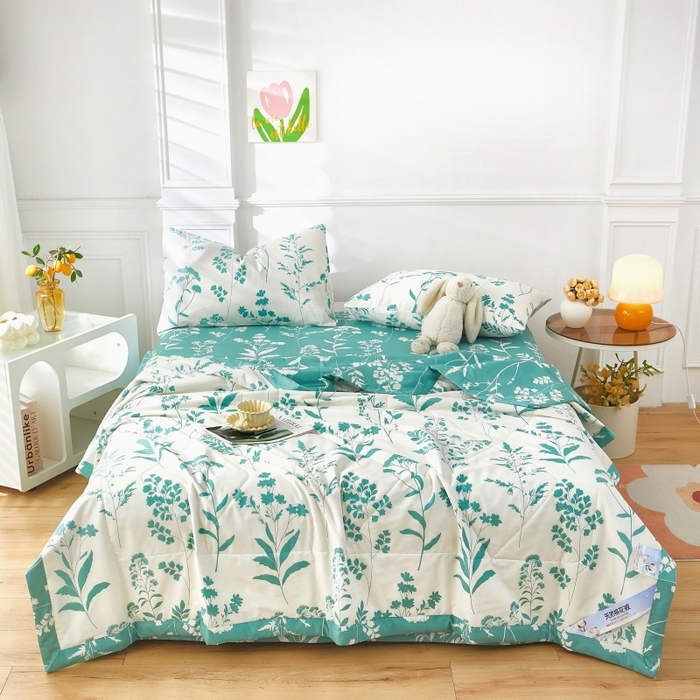 91家纺网 家纺一手货源 找家纺 黛妮雅 2026新款里外全棉印花棉花被纯棉夏被夏凉被空调被 夏被四件套叶叶情深