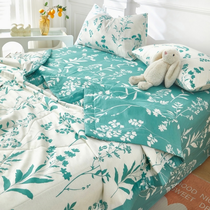 91家纺网 家纺一手货源 找家纺 黛妮雅 2026新款里外全棉印花棉花被纯棉夏被夏凉被空调被 夏被四件套叶叶情深