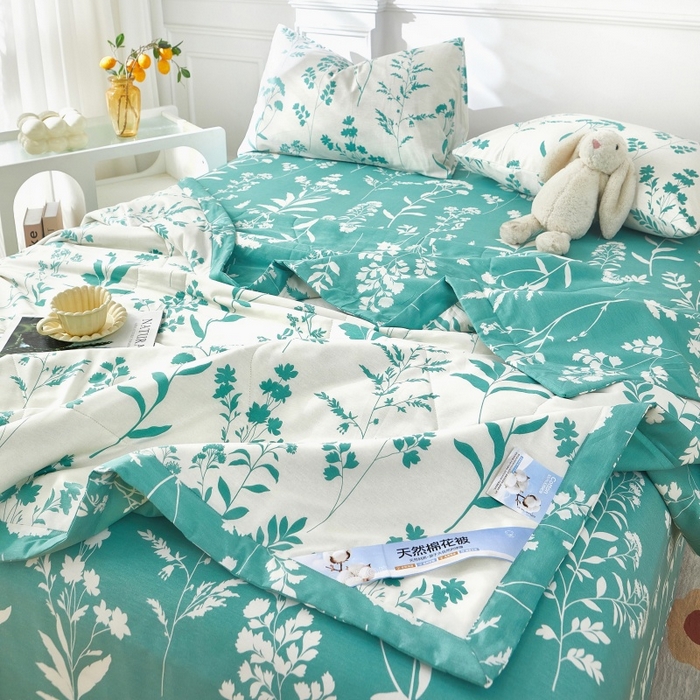 91家纺网 家纺一手货源 找家纺 黛妮雅 2026新款里外全棉印花棉花被纯棉夏被夏凉被空调被 夏被四件套叶叶情深