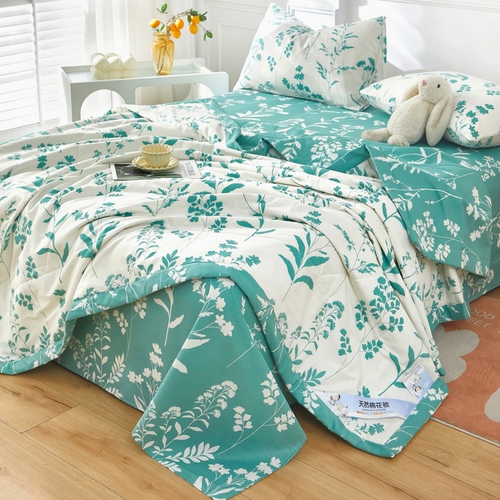 91家纺网 家纺一手货源 找家纺 黛妮雅 2026新款里外全棉印花棉花被纯棉夏被夏凉被空调被 夏被四件套叶叶情深