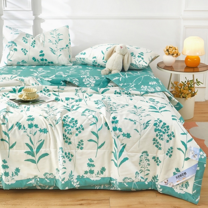 91家纺网 家纺一手货源 找家纺 黛妮雅 2026新款里外全棉印花棉花被纯棉夏被夏凉被空调被 夏被四件套叶叶情深