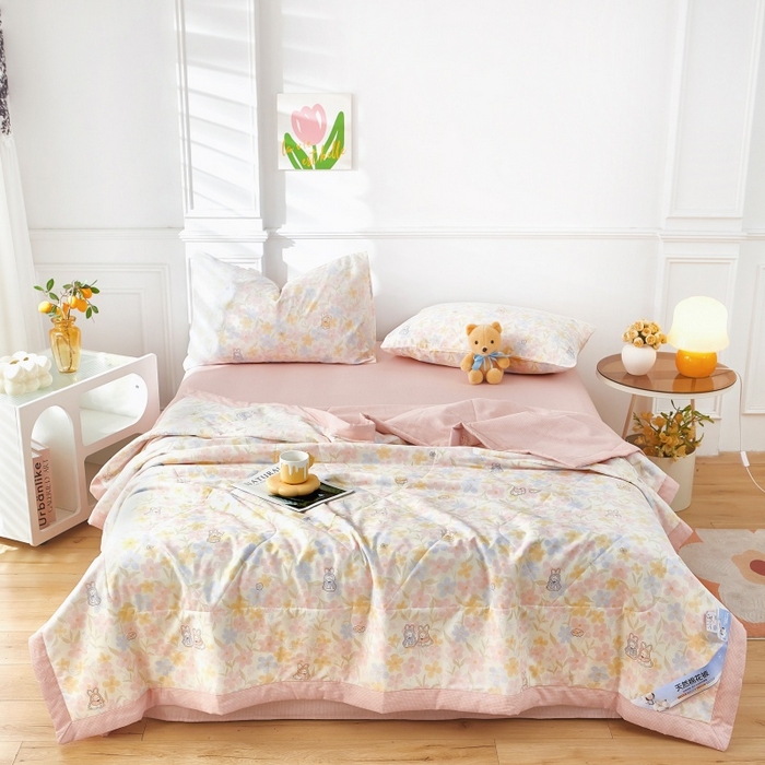 91家纺网 家纺一手货源 找家纺 黛妮雅 2026新款里外全棉印花棉花被纯棉夏被夏凉被空调被 夏被四件套许愿兔