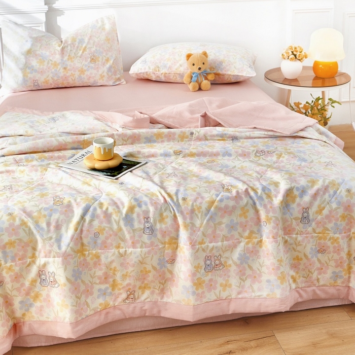 91家纺网 家纺一手货源 找家纺 黛妮雅 2026新款里外全棉印花棉花被纯棉夏被夏凉被空调被 夏被四件套许愿兔