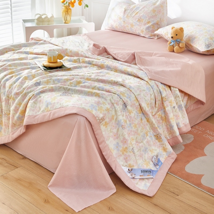 91家纺网 家纺一手货源 找家纺 黛妮雅 2026新款里外全棉印花棉花被纯棉夏被夏凉被空调被 夏被四件套许愿兔