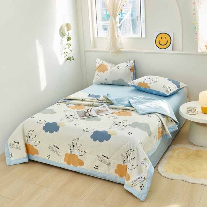 91家纺网 家纺一手货源 找家纺 黛妮雅 2026新款里外全棉印花棉花被纯棉夏被夏凉被空调被 夏被四件套铃兰兔