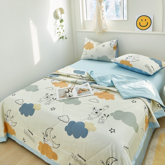 91家纺网 家纺一手货源 找家纺 黛妮雅 2026新款里外全棉印花棉花被纯棉夏被夏凉被空调被 夏被四件套铃兰兔