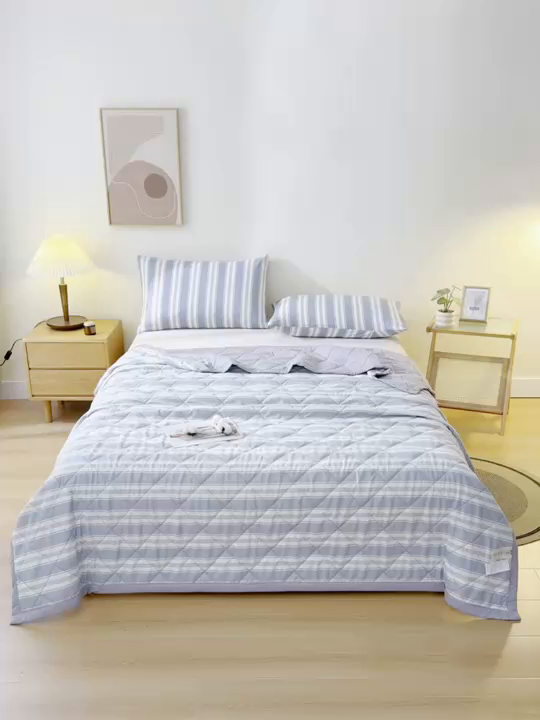 91家纺网 家纺一手货源 找家纺 培童 2025水洗棉夏被夏凉被空调被超声波压花礼品直播引流爆款 白条格