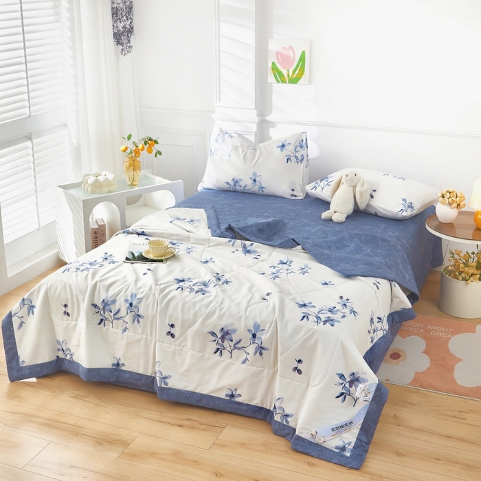 91家纺网 家纺一手货源 找家纺 黛妮雅 2026新款里外全棉印花棉花被纯棉夏被夏凉被空调被 夏被四件套梦兰花