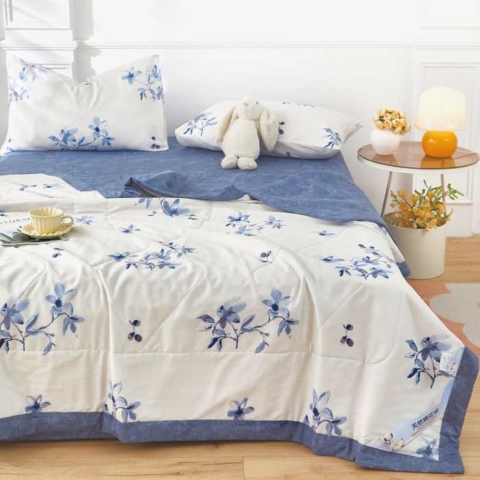 91家纺网 家纺一手货源 找家纺 黛妮雅 2026新款里外全棉印花棉花被纯棉夏被夏凉被空调被 夏被四件套梦兰花