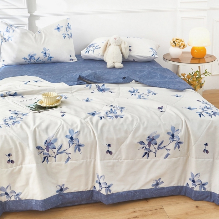 91家纺网 家纺一手货源 找家纺 黛妮雅 2026新款里外全棉印花棉花被纯棉夏被夏凉被空调被 夏被四件套梦兰花