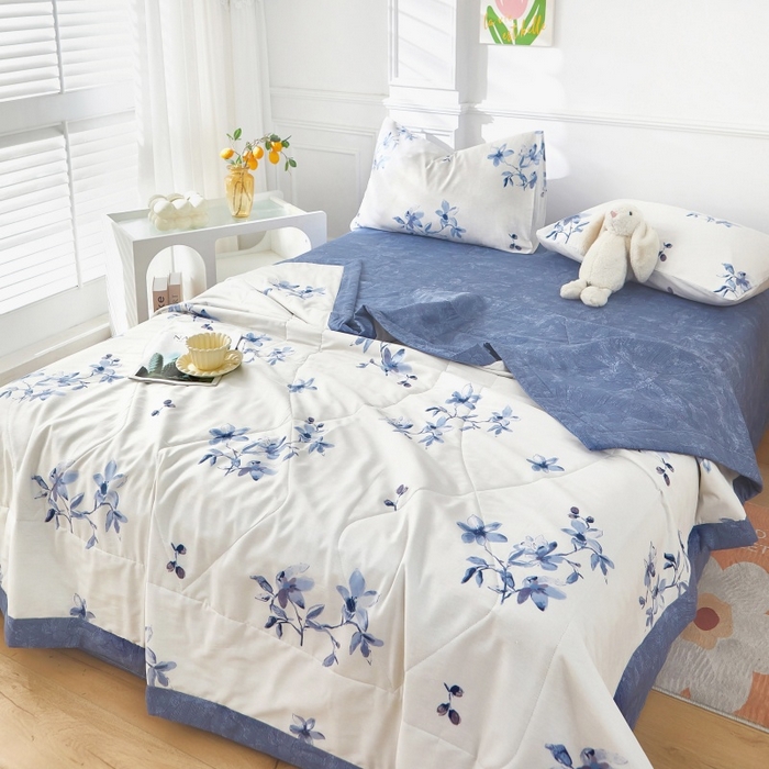 91家纺网 家纺一手货源 找家纺 黛妮雅 2026新款里外全棉印花棉花被纯棉夏被夏凉被空调被 夏被四件套梦兰花