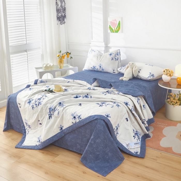 91家纺网 家纺一手货源 找家纺 黛妮雅 2026新款里外全棉印花棉花被纯棉夏被夏凉被空调被 夏被四件套梦兰花