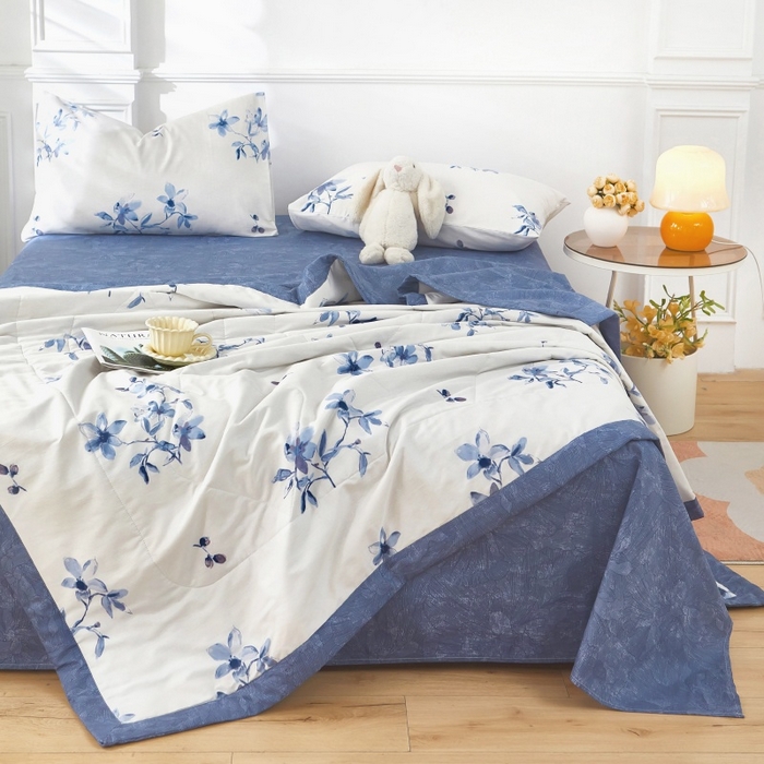 91家纺网 家纺一手货源 找家纺 黛妮雅 2026新款里外全棉印花棉花被纯棉夏被夏凉被空调被 夏被四件套梦兰花