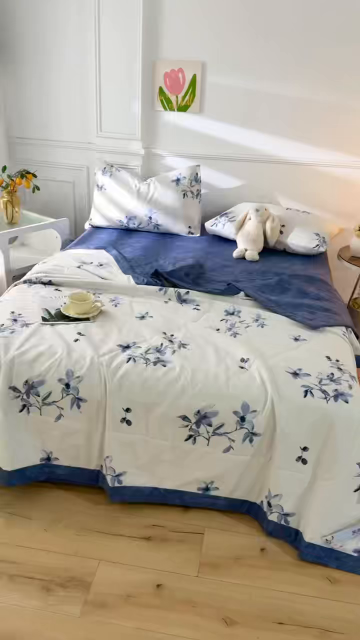 91家纺网 家纺一手货源 找家纺 黛妮雅 2026新款里外全棉印花棉花被纯棉夏被夏凉被空调被 夏被四件套梦兰花