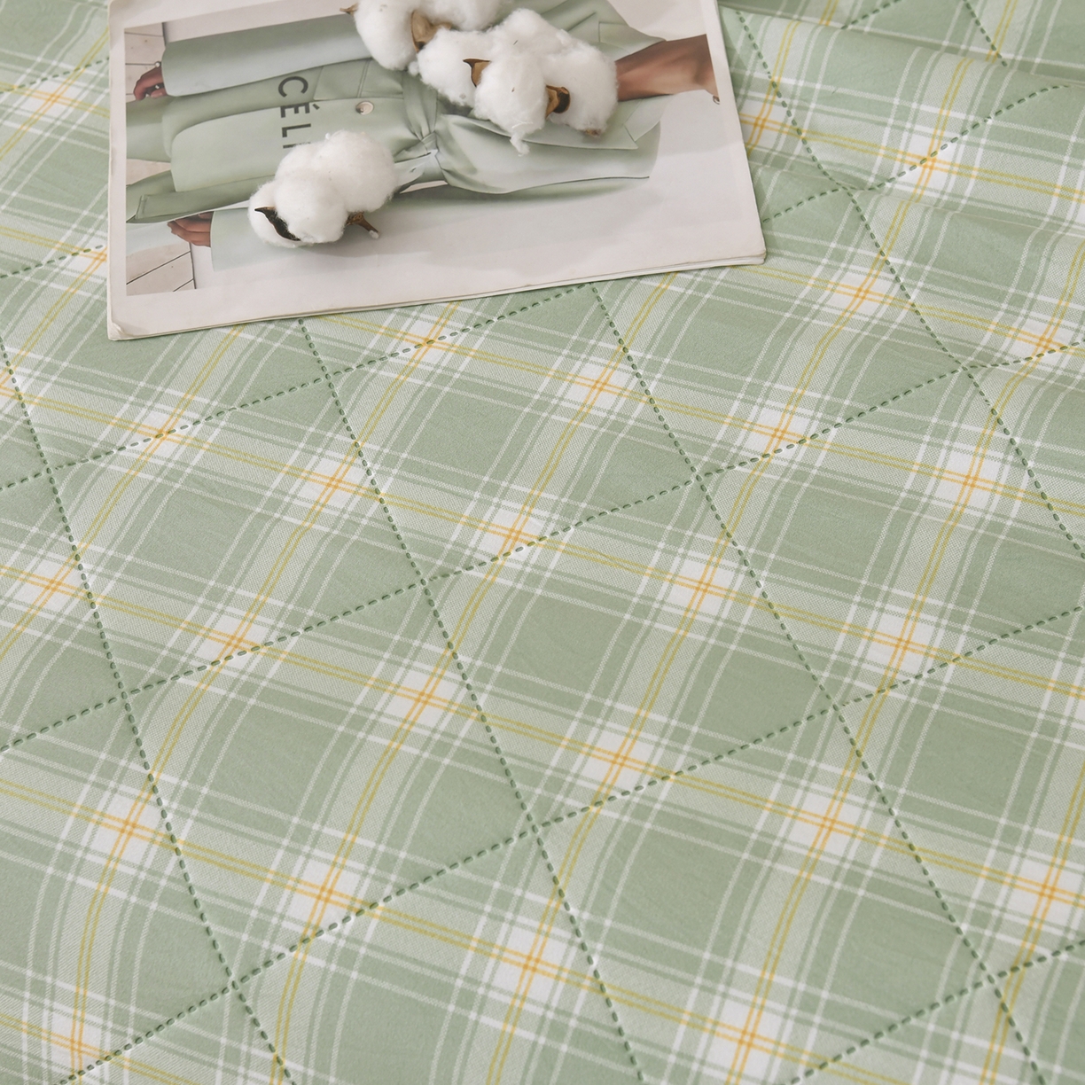 91家纺网 家纺一手货源 找家纺 培童 2025水洗棉夏被夏凉被空调被超声波压花礼品直播引流爆款 绿中格