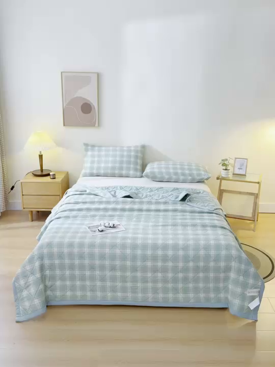 91家纺网 家纺一手货源 找家纺 培童 2025水洗棉夏被夏凉被空调被超声波压花礼品直播引流爆款 绿中格