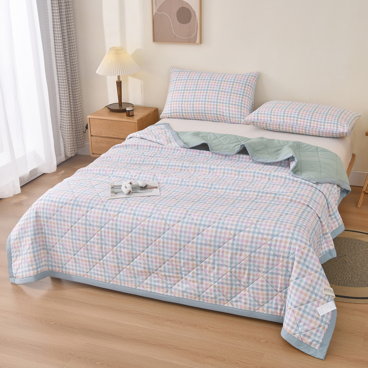 91家纺网 家纺一手货源 找家纺 培童 2025水洗棉夏被夏凉被空调被超声波压花礼品直播引流爆款 七彩格