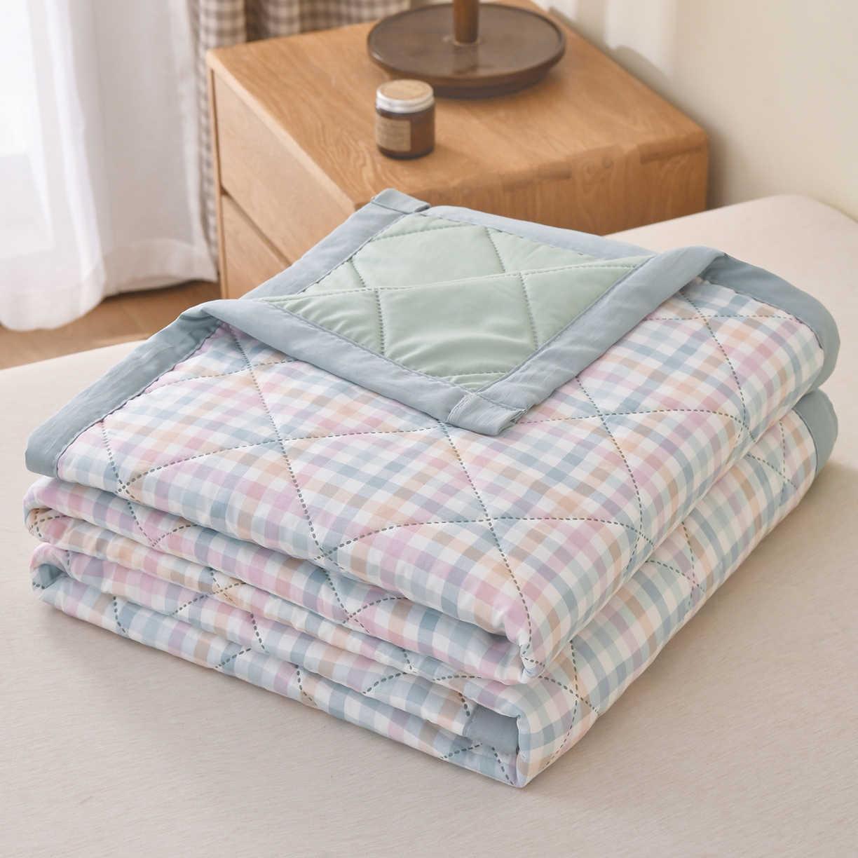 91家纺网 家纺一手货源 找家纺 培童 2025水洗棉夏被夏凉被空调被超声波压花礼品直播引流爆款 七彩格