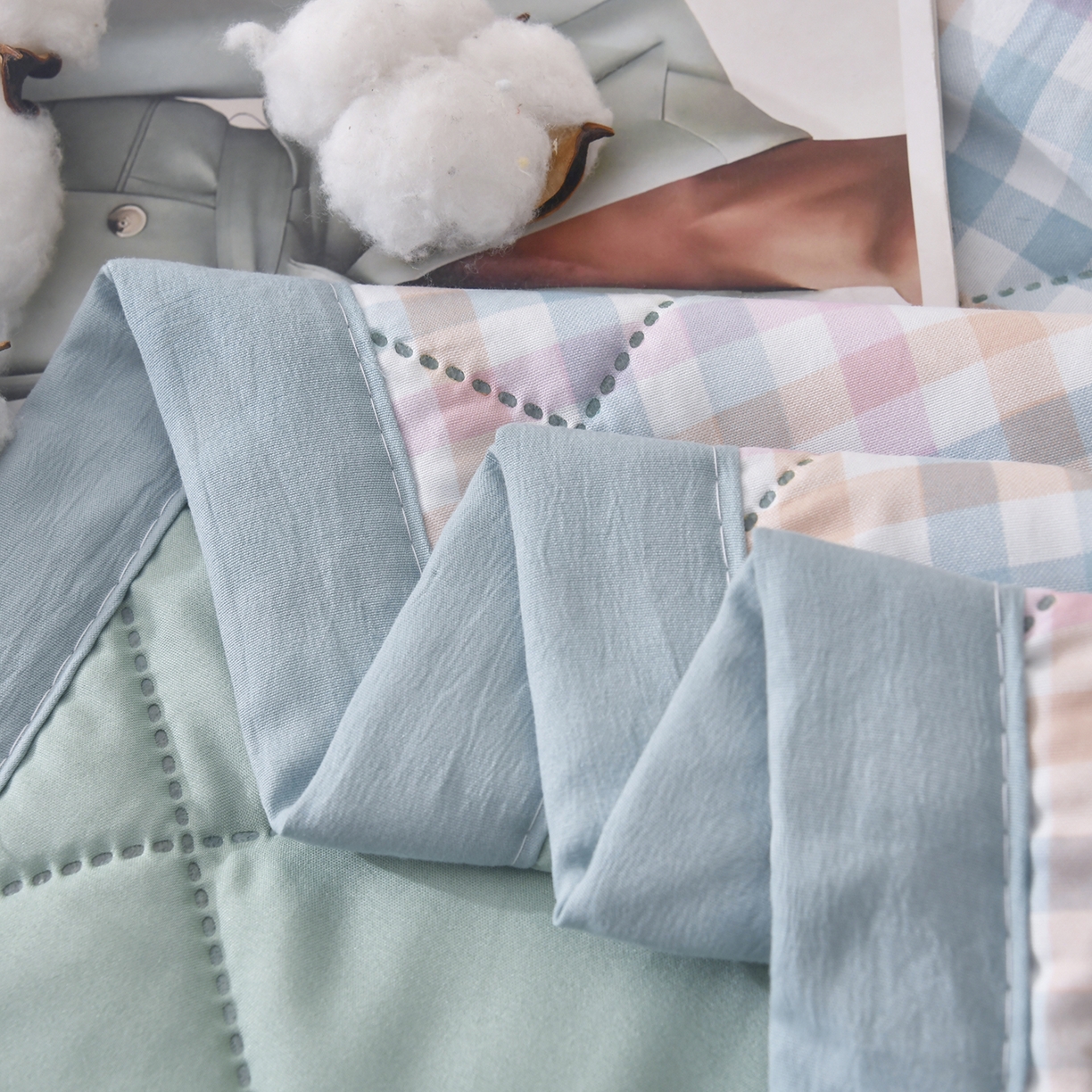 91家纺网 家纺一手货源 找家纺 培童 2025水洗棉夏被夏凉被空调被超声波压花礼品直播引流爆款 七彩格