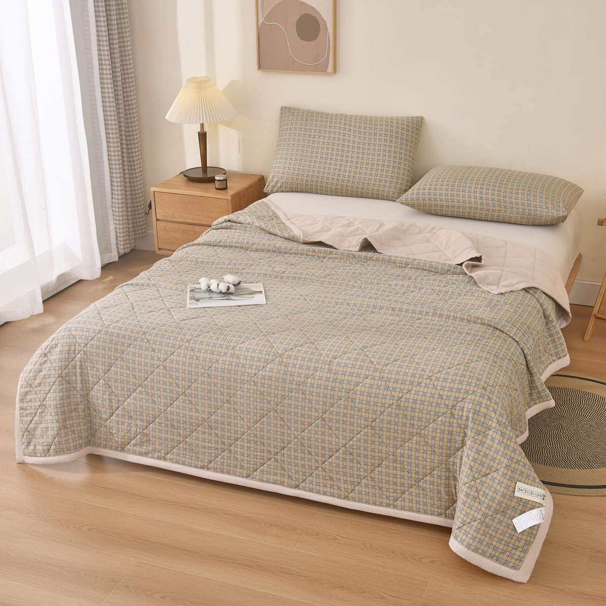 91家纺网 家纺一手货源 找家纺 培童 2025水洗棉夏被夏凉被空调被超声波压花礼品直播引流爆款 七彩格