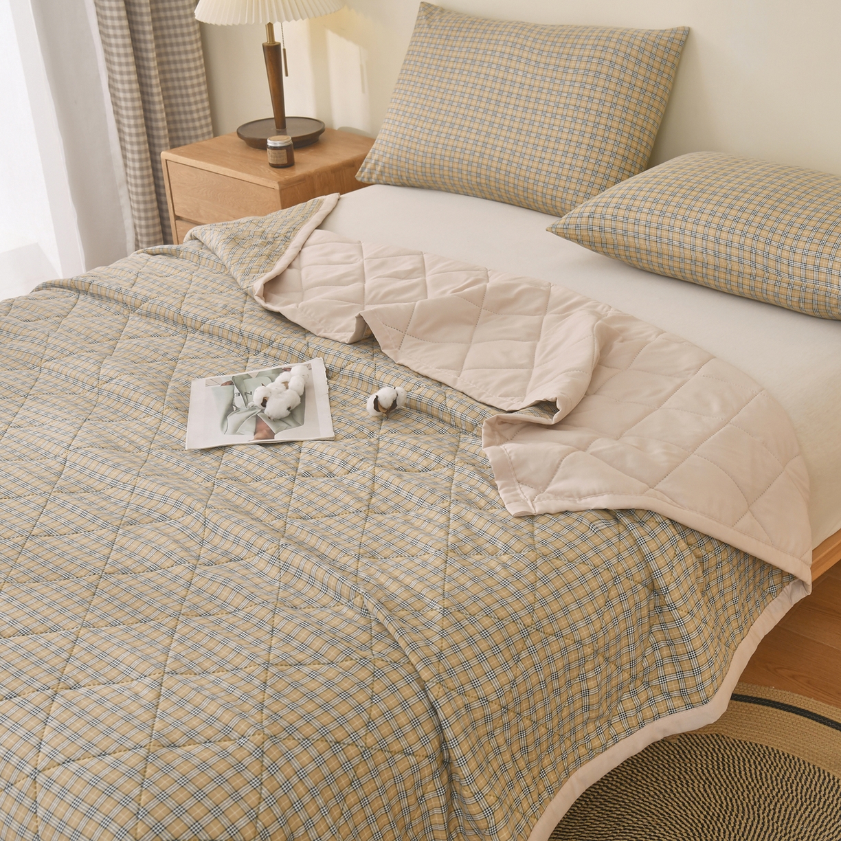 91家纺网 家纺一手货源 找家纺 培童 2025水洗棉夏被夏凉被空调被超声波压花礼品直播引流爆款 七彩格