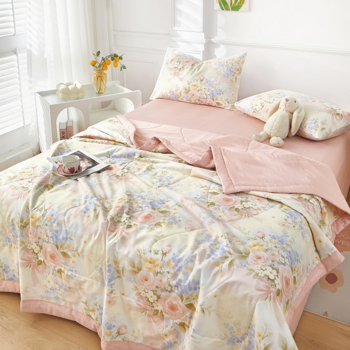 91家纺网 家纺一手货源 找家纺 黛妮雅 2026新款里外全棉印花棉花被纯棉夏被夏凉被空调被 夏被四件套水墨嫣然