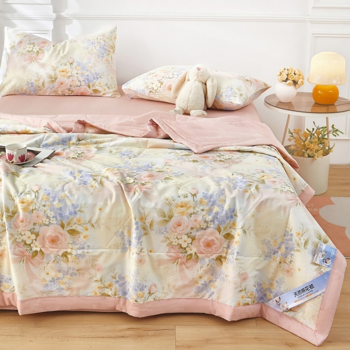 91家纺网 家纺一手货源 找家纺 黛妮雅 2026新款里外全棉印花棉花被纯棉夏被夏凉被空调被 夏被四件套水墨嫣然