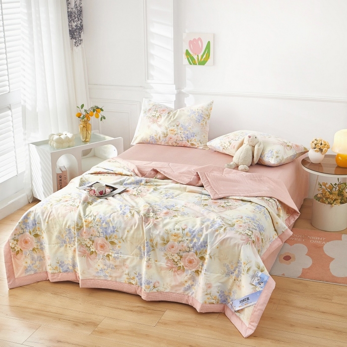 91家纺网 家纺一手货源 找家纺 黛妮雅 2026新款里外全棉印花棉花被纯棉夏被夏凉被空调被 夏被四件套水墨嫣然