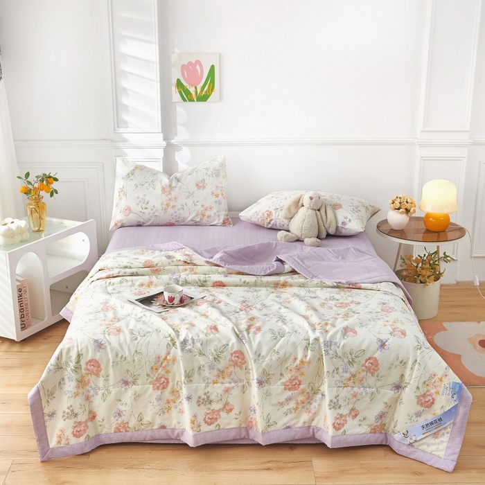 91家纺网 家纺一手货源 找家纺 黛妮雅 2026新款里外全棉印花棉花被纯棉夏被夏凉被空调被 夏被四件套时夏