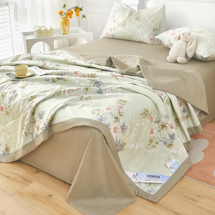 91家纺网 家纺一手货源 找家纺 黛妮雅 2026新款里外全棉印花棉花被纯棉夏被夏凉被空调被 夏被四件套罗娜-绿 