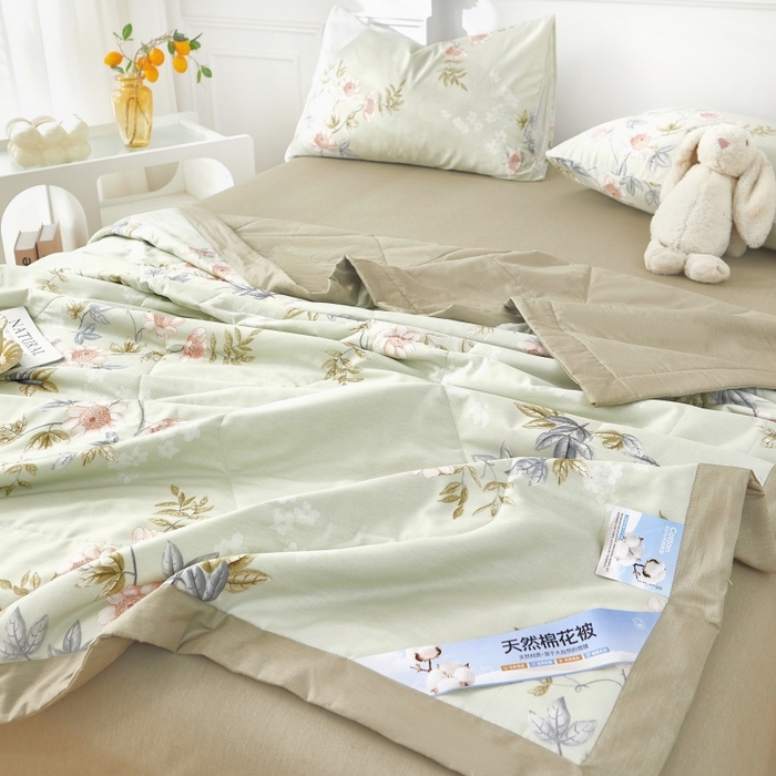 91家纺网 家纺一手货源 找家纺 黛妮雅 2026新款里外全棉印花棉花被纯棉夏被夏凉被空调被 夏被四件套罗娜-绿 