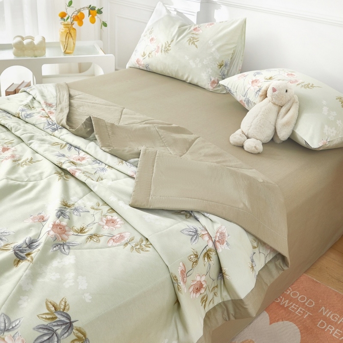 91家纺网 家纺一手货源 找家纺 黛妮雅 2026新款里外全棉印花棉花被纯棉夏被夏凉被空调被 夏被四件套罗娜-绿 