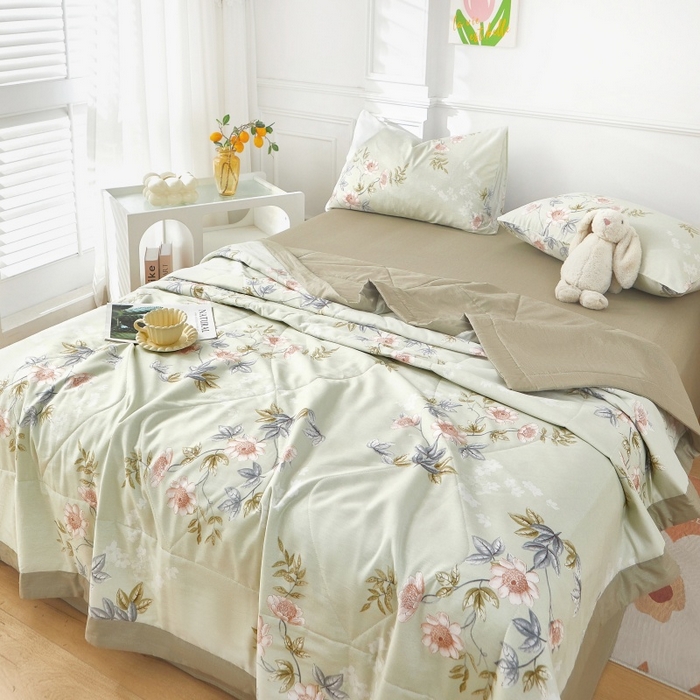 91家纺网 家纺一手货源 找家纺 黛妮雅 2026新款里外全棉印花棉花被纯棉夏被夏凉被空调被 夏被四件套罗娜-绿 