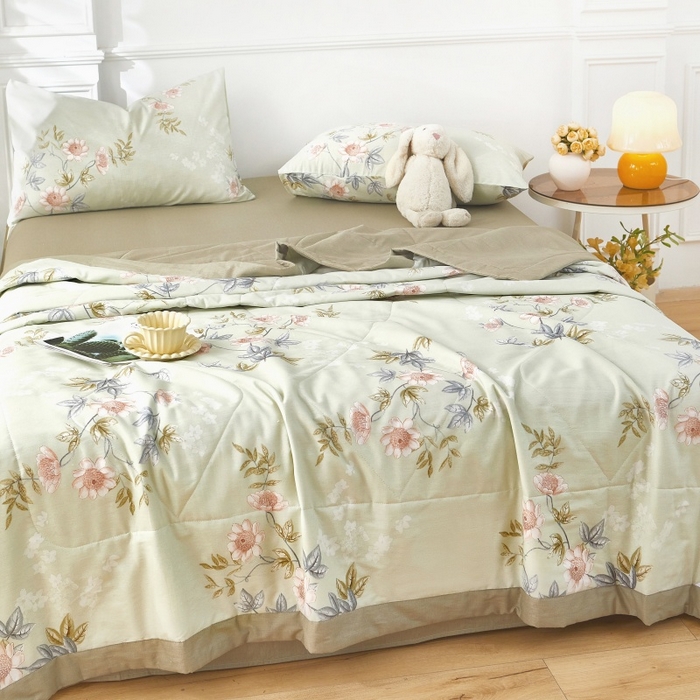 91家纺网 家纺一手货源 找家纺 黛妮雅 2026新款里外全棉印花棉花被纯棉夏被夏凉被空调被 夏被四件套罗娜-绿 