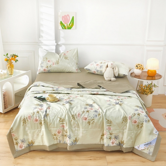 91家纺网 家纺一手货源 找家纺 黛妮雅 2026新款里外全棉印花棉花被纯棉夏被夏凉被空调被 夏被四件套罗娜-绿 