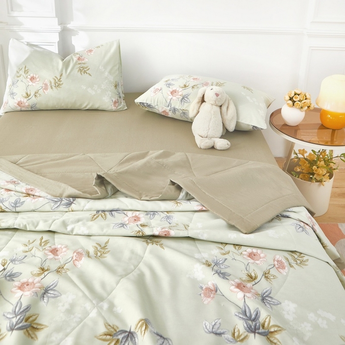 91家纺网 家纺一手货源 找家纺 黛妮雅 2026新款里外全棉印花棉花被纯棉夏被夏凉被空调被 夏被四件套罗娜-绿 