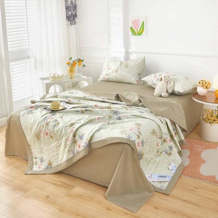 91家纺网 家纺一手货源 找家纺 黛妮雅 2026新款里外全棉印花棉花被纯棉夏被夏凉被空调被 夏被四件套罗娜-绿 