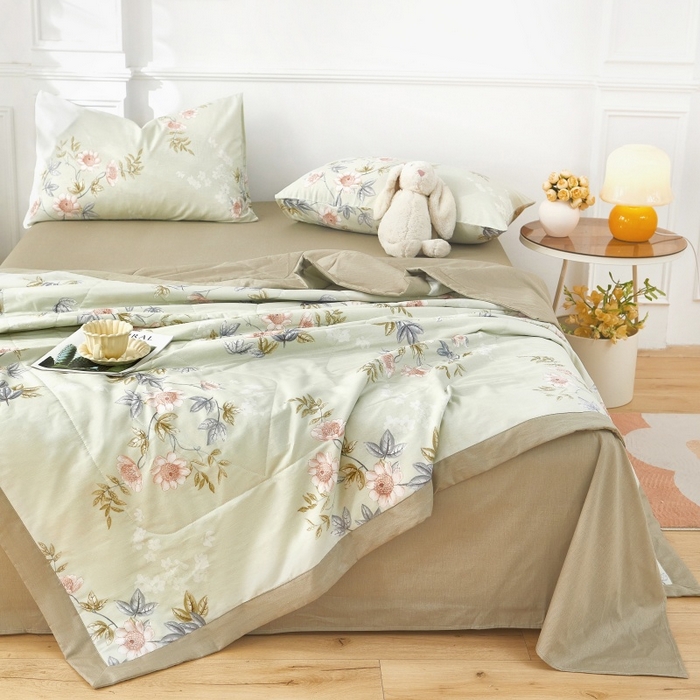 91家纺网 家纺一手货源 找家纺 黛妮雅 2026新款里外全棉印花棉花被纯棉夏被夏凉被空调被 夏被四件套罗娜-绿 