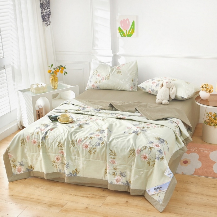 91家纺网 家纺一手货源 找家纺 黛妮雅 2026新款里外全棉印花棉花被纯棉夏被夏凉被空调被 夏被四件套罗娜-绿 