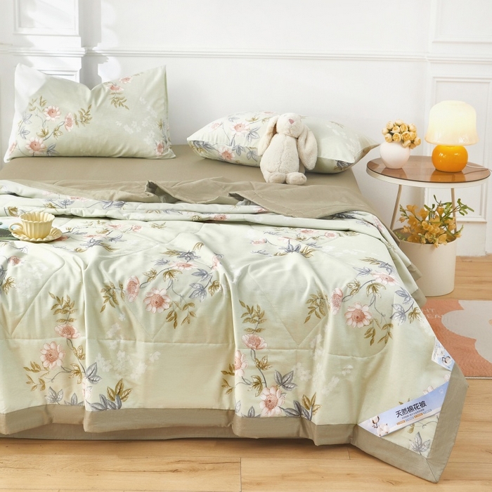 91家纺网 家纺一手货源 找家纺 黛妮雅 2026新款里外全棉印花棉花被纯棉夏被夏凉被空调被 夏被四件套罗娜-绿 