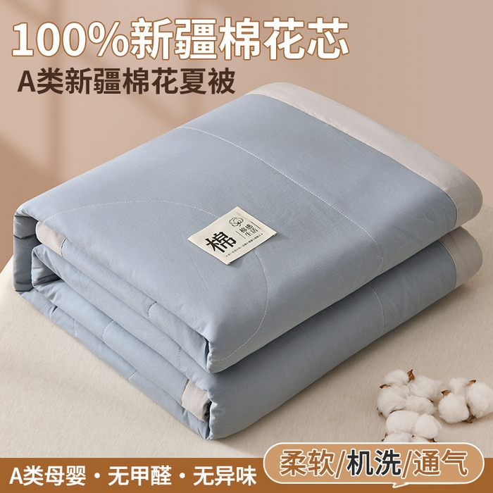 培童家纺 2026新款全棉色织水洗棉A类棉花夏被可机洗空调被四件套床单枕套 灰蓝