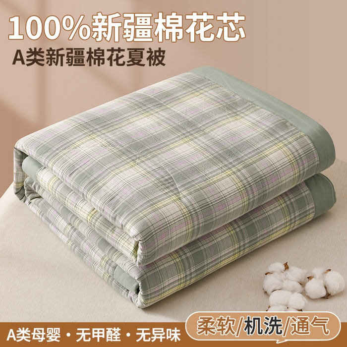 培童家纺 2026新款全棉色织水洗棉A类棉花夏被可机洗空调被四件套床单枕套 品格-绿