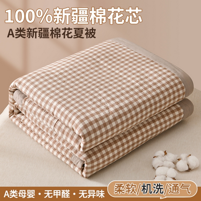 培童家纺 2026新款全棉色织水洗棉A类棉花夏被可机洗空调被四件套床单枕套 卡小格
