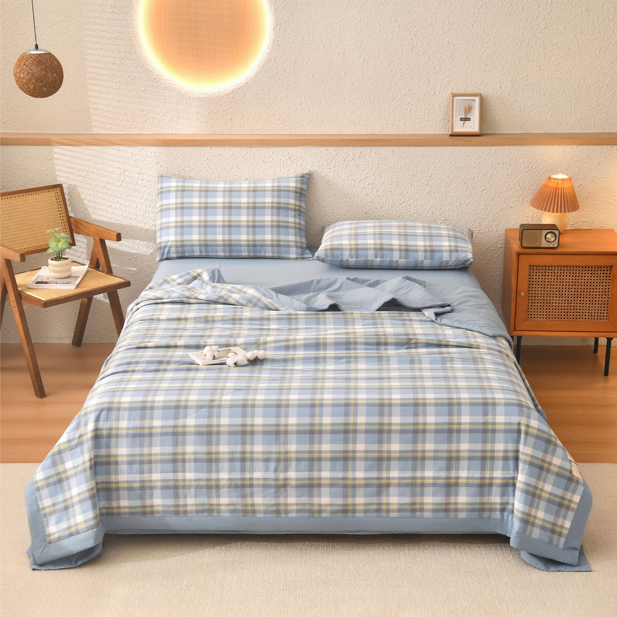 91家纺网 家纺一手货源 找家纺 （总）培童家纺 2026新款全棉色织水洗棉A类棉花夏被可机洗空调被四件套床单枕套